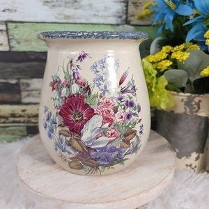 Vintage Home & Garden Party Splendor Floral Utensils Crock Vase Stoneware Floral
